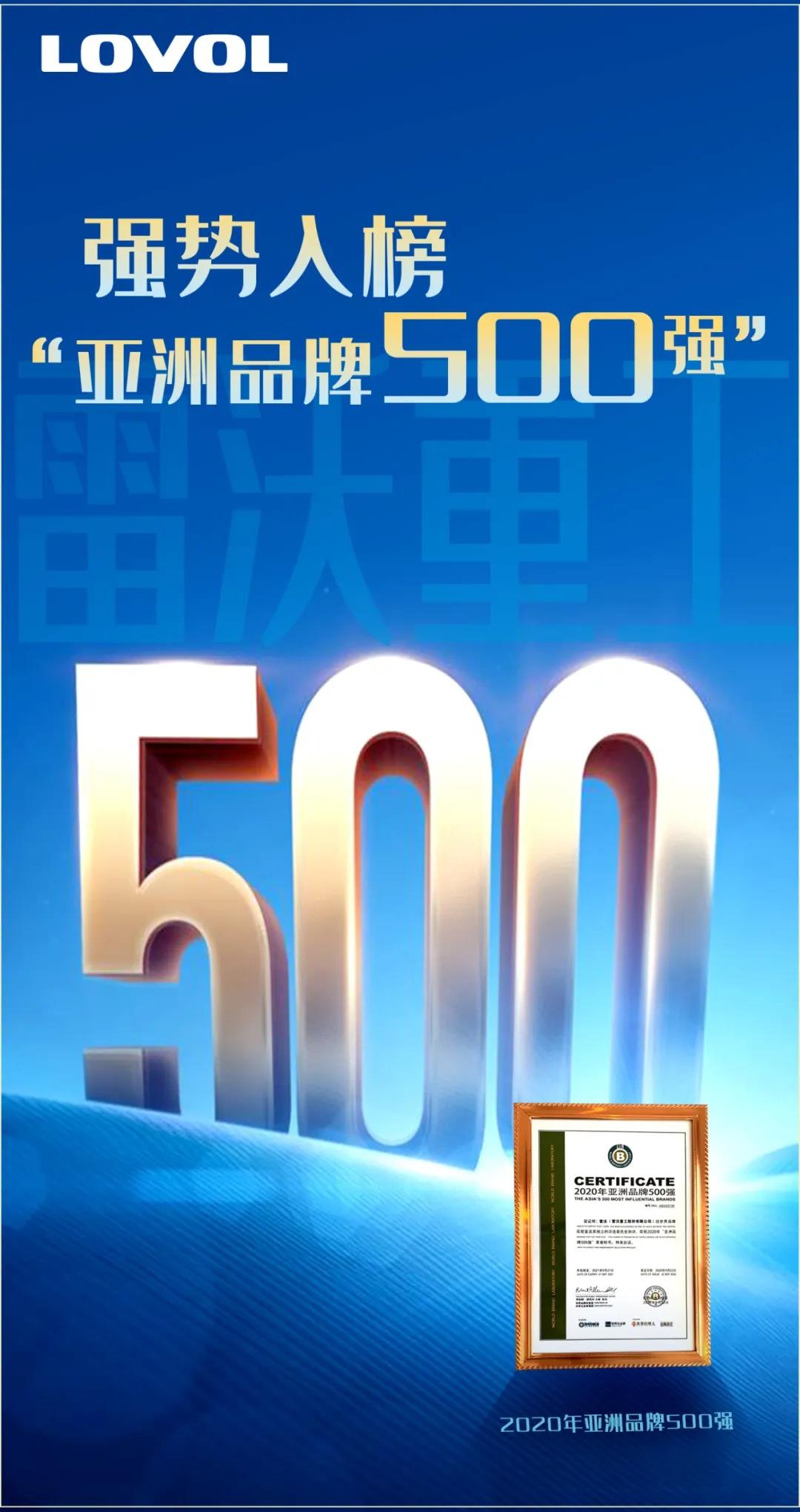 實力彰顯，硬核雷沃入圍2020年“亞洲品牌500強”